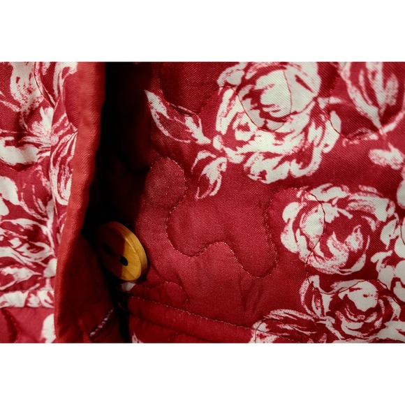 Homemade L Quilted Floral Jacket Womens Red White Button Front Collar Pockets - Picture 8 of 9